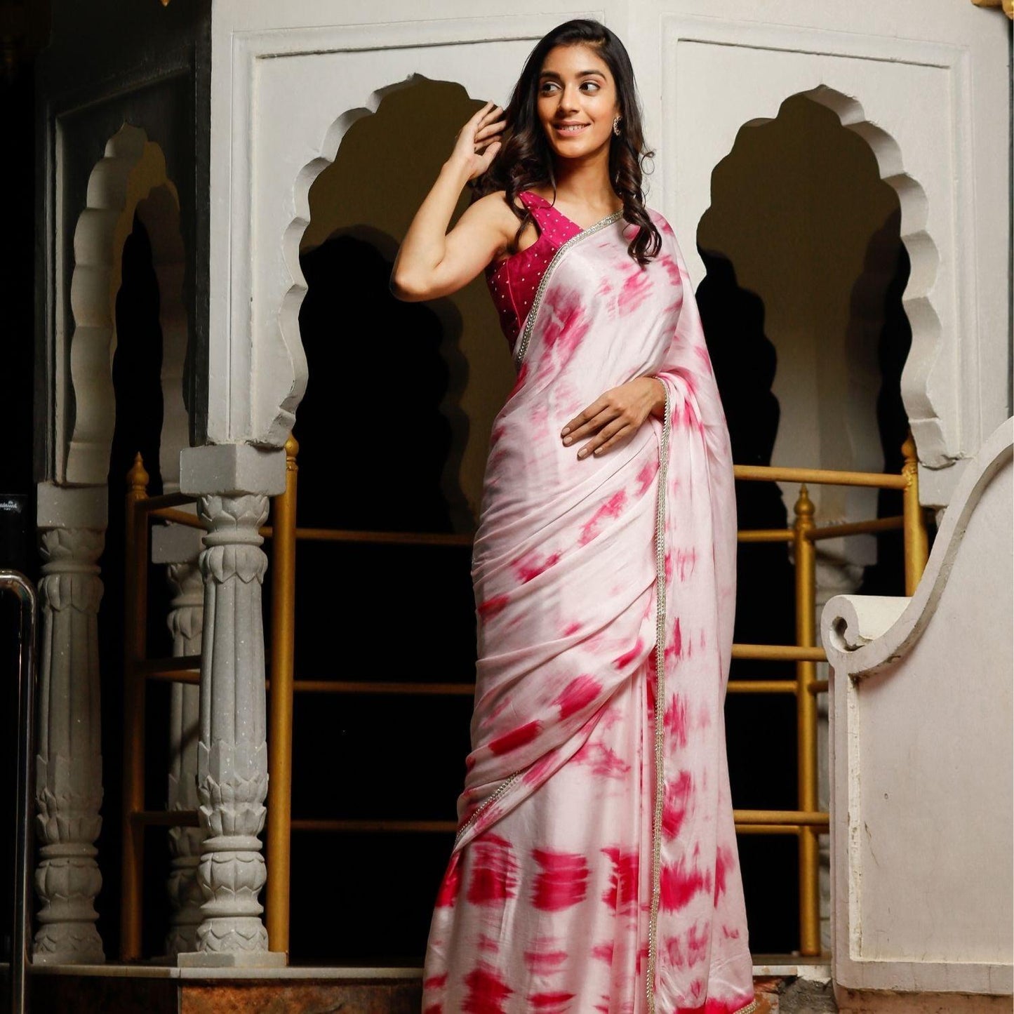 Indi Inside Printed Saree : Buy Indi Inside Pink Tie-N-Dye Saree With Lace  Boder With Unstitched Blouse Online | Nykaa Fashion
